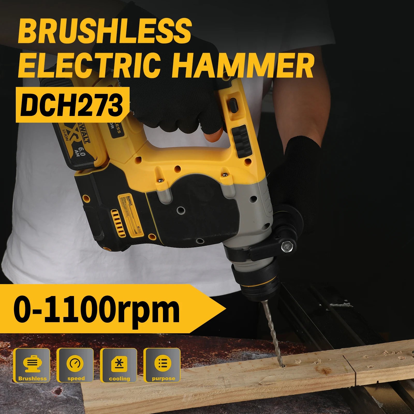 DEWALT DCH273 Brushless Rotary Hammer,20V 6.0Ah Battery2.1J Impact Energy,360°Handle–Efficient for Concrete,Brick&Stone Drilling