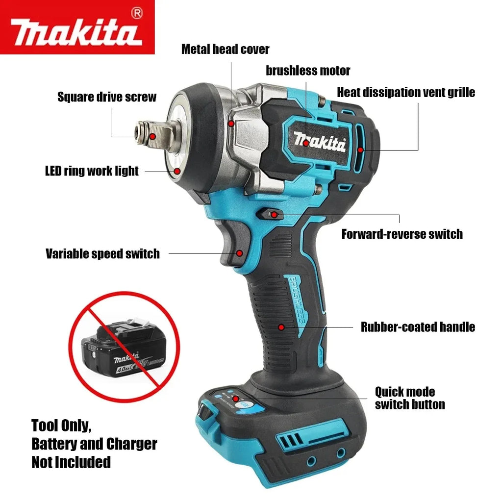 Makita 800Nm Cordless Impact Wrench 18V Brushless Power Tool Bare Unit for Bolt Working Fixture Dismantling and Household DIY