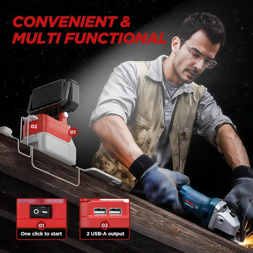 LED Work Light for Milwaukee  18V 40W 6000LM, 2 USB Ports, 145° Adjustable Cordless Flood Light (Battery NOT Included)