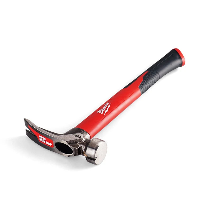 Milwaukee 19oz Fiberglass Handle Straight Claw Sheep Horn Hammer, Industrial Grade Integrated Tool Hammer 48-22-9316P