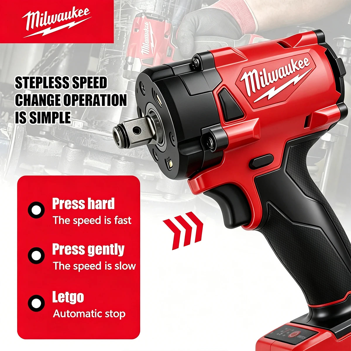 Milwaukee 1/2' M18 FUEL Brushless Cordless Impact Wrench 650N.m 3500RPM with 3 LED Lights Compact Torque Wrench Power Tool