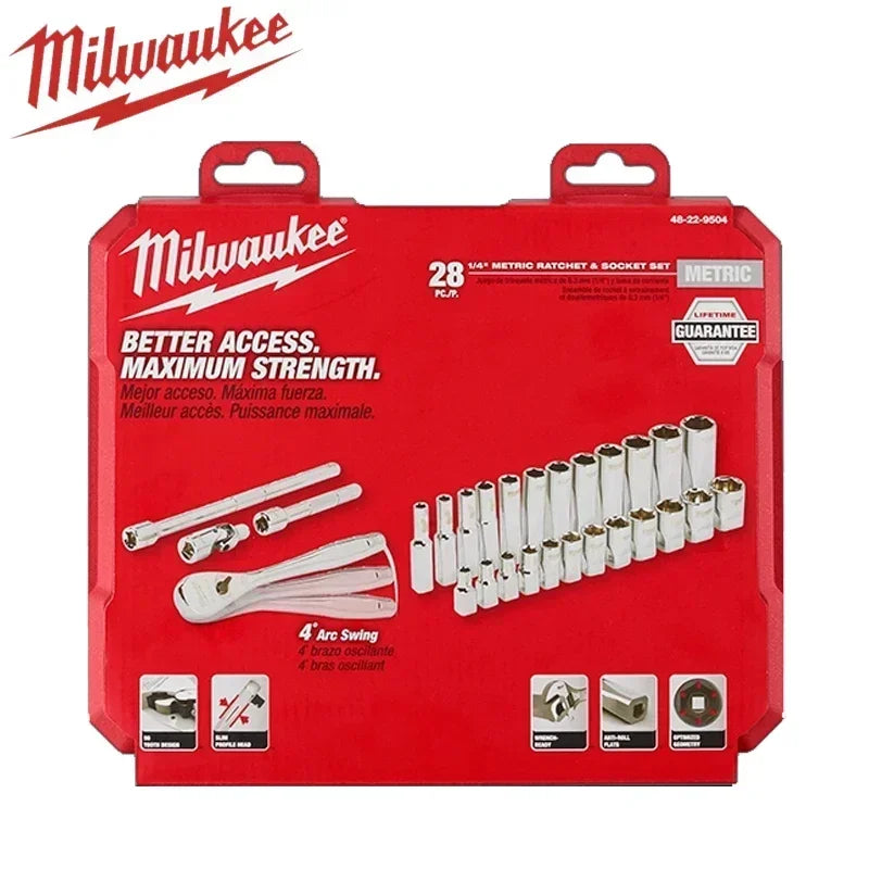 Milwaukee 48-22-9504 Metric 1/4" Drive 28pc Ratchet & Socket Set MILWAUKEE Power Tool Accessories 4932464943