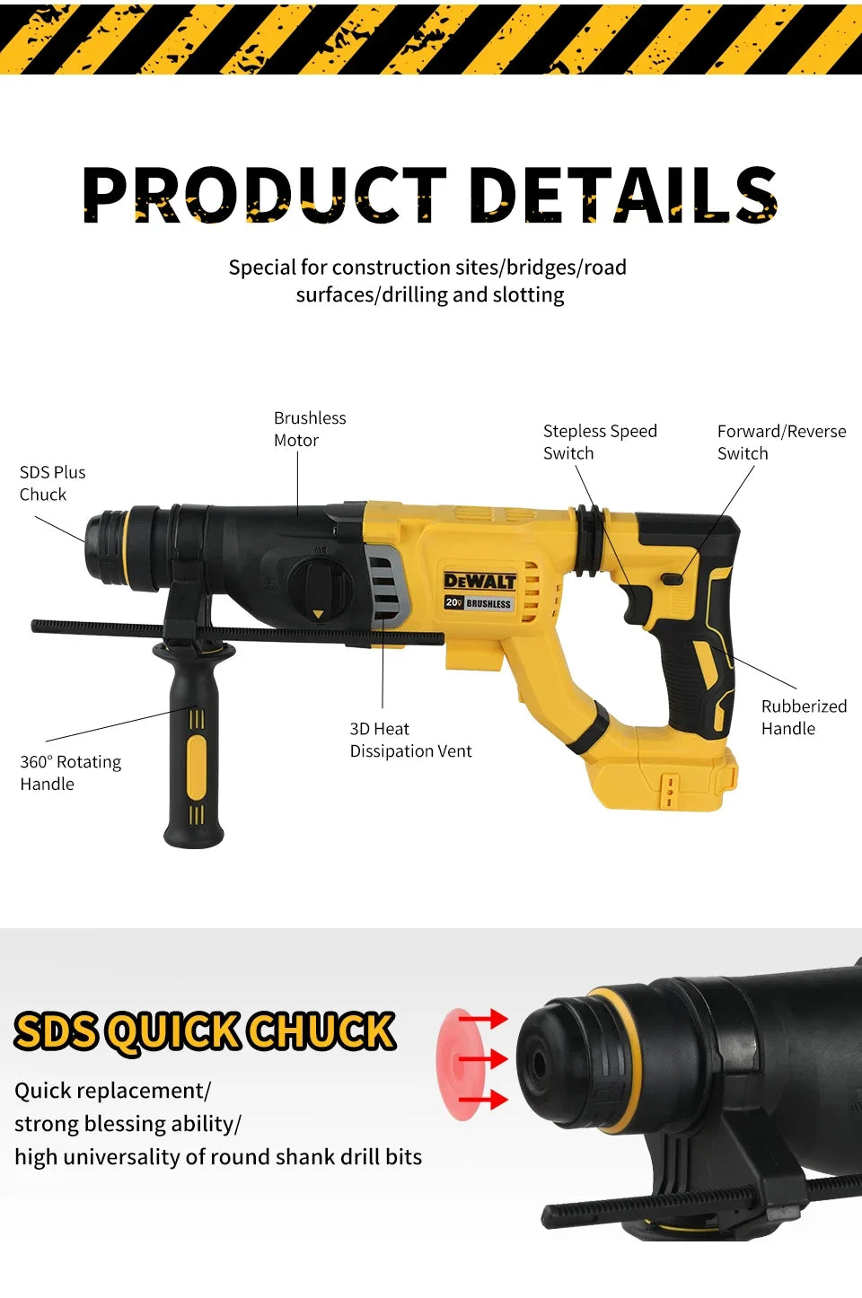 Martillo Rotativo Inalámbrico DEWALT SDS con Empuñadura en D