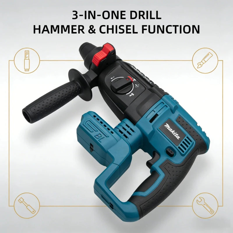 Martillo Rotativo Inalámbrico Compatible con Makita 26 mm Sin Escobillas