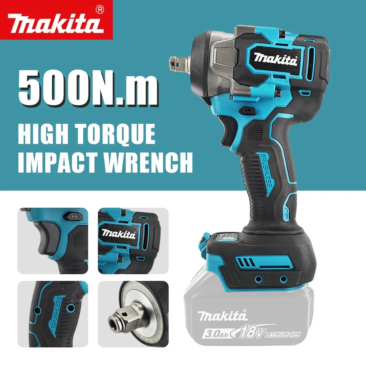 Llave de Impacto Inalámbrica Makita 18V 500 N·m Sin Escobillas