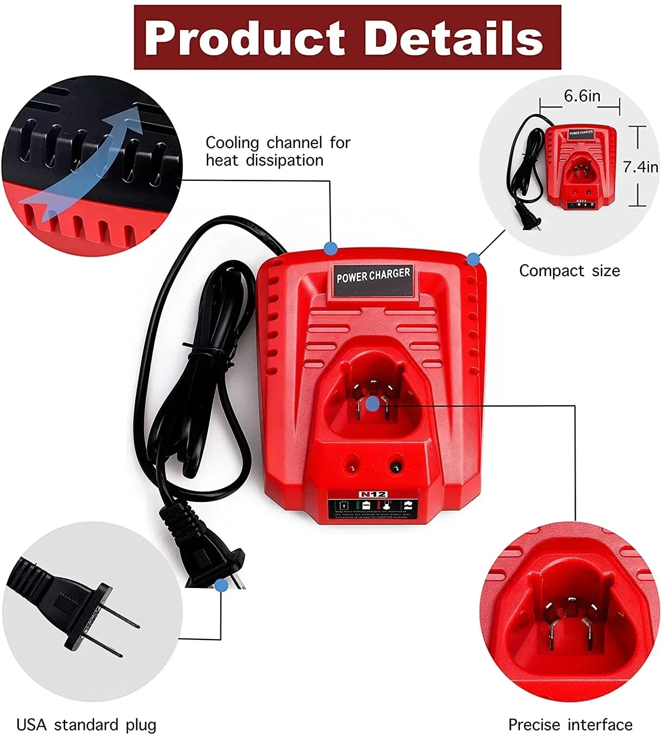 Battery Charger Replacement for Milwaukee M12 Charger 48-59-2401 Compatible with Milwaukee Lithium Battery