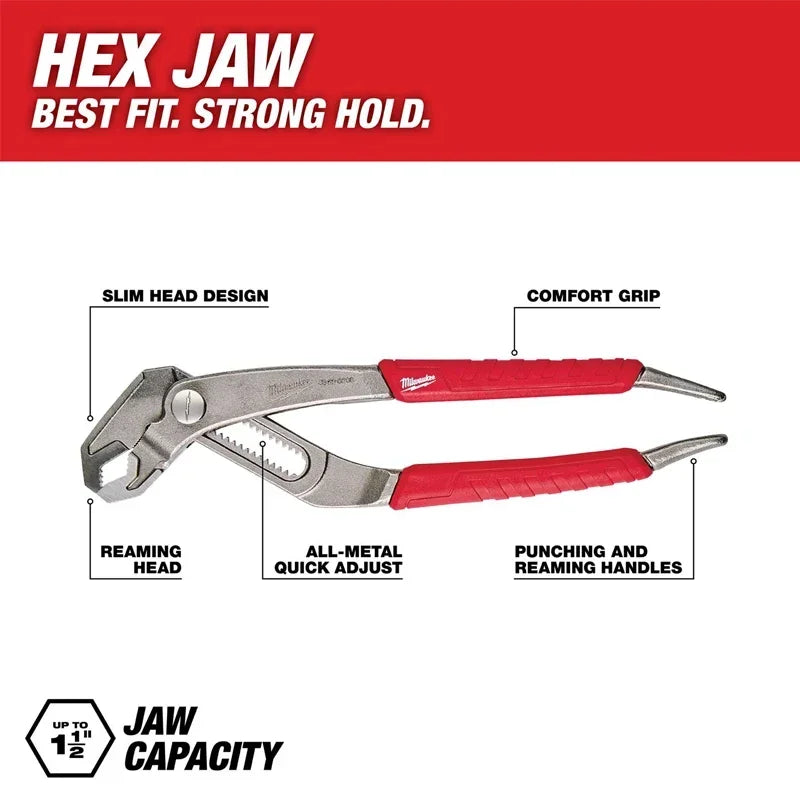 MILWAUKEE 10" Comfort Grip Hex-Jaw Pliers Multi Functional Milwaukee Hand Tools Power Tool Accessories V-Jaw Pliers 48-22-6210
