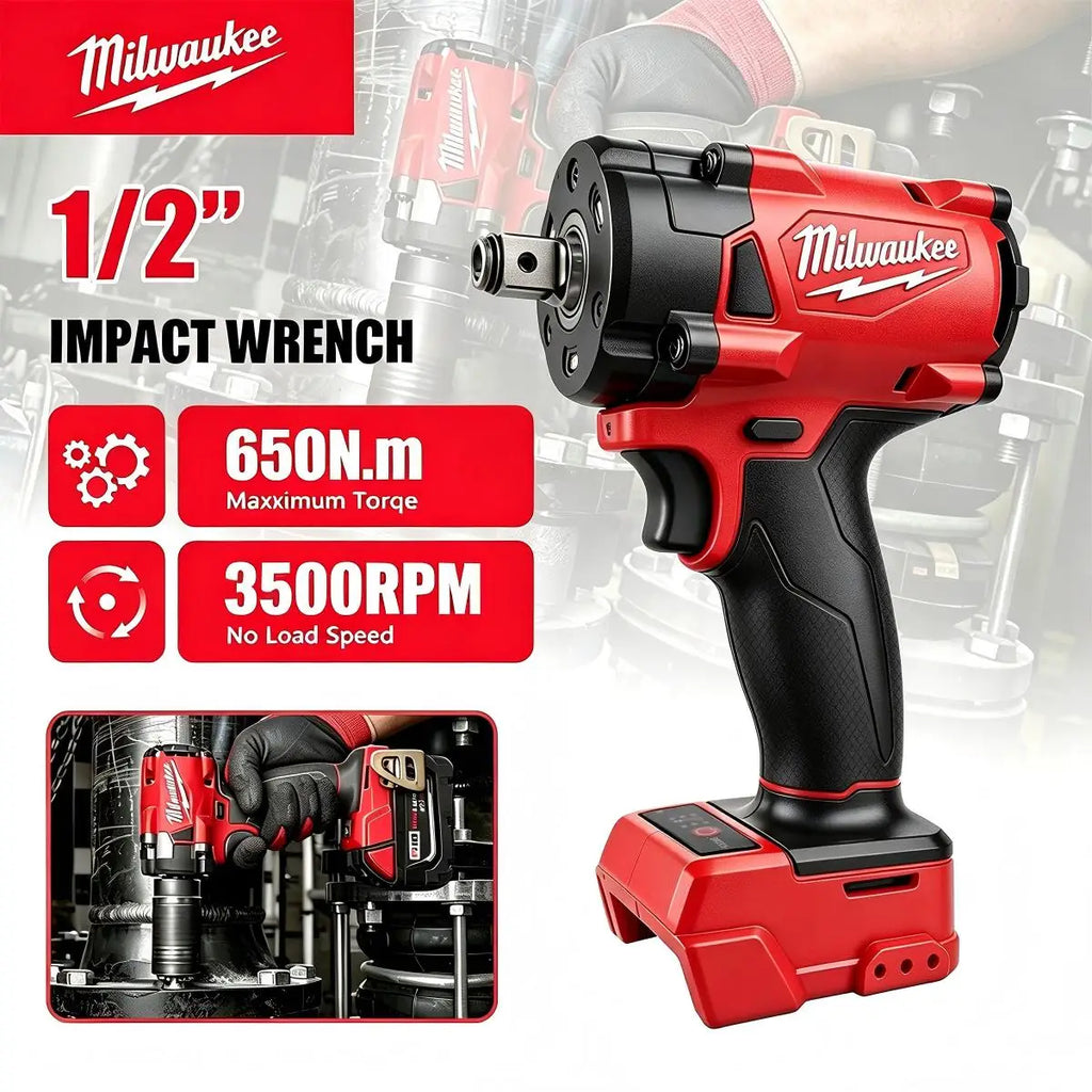 Milwaukee 1/2' M18 FUEL Brushless Cordless Impact Wrench 650N.m 3500RPM with 3 LED Lights Compact Torque Wrench Power Tool