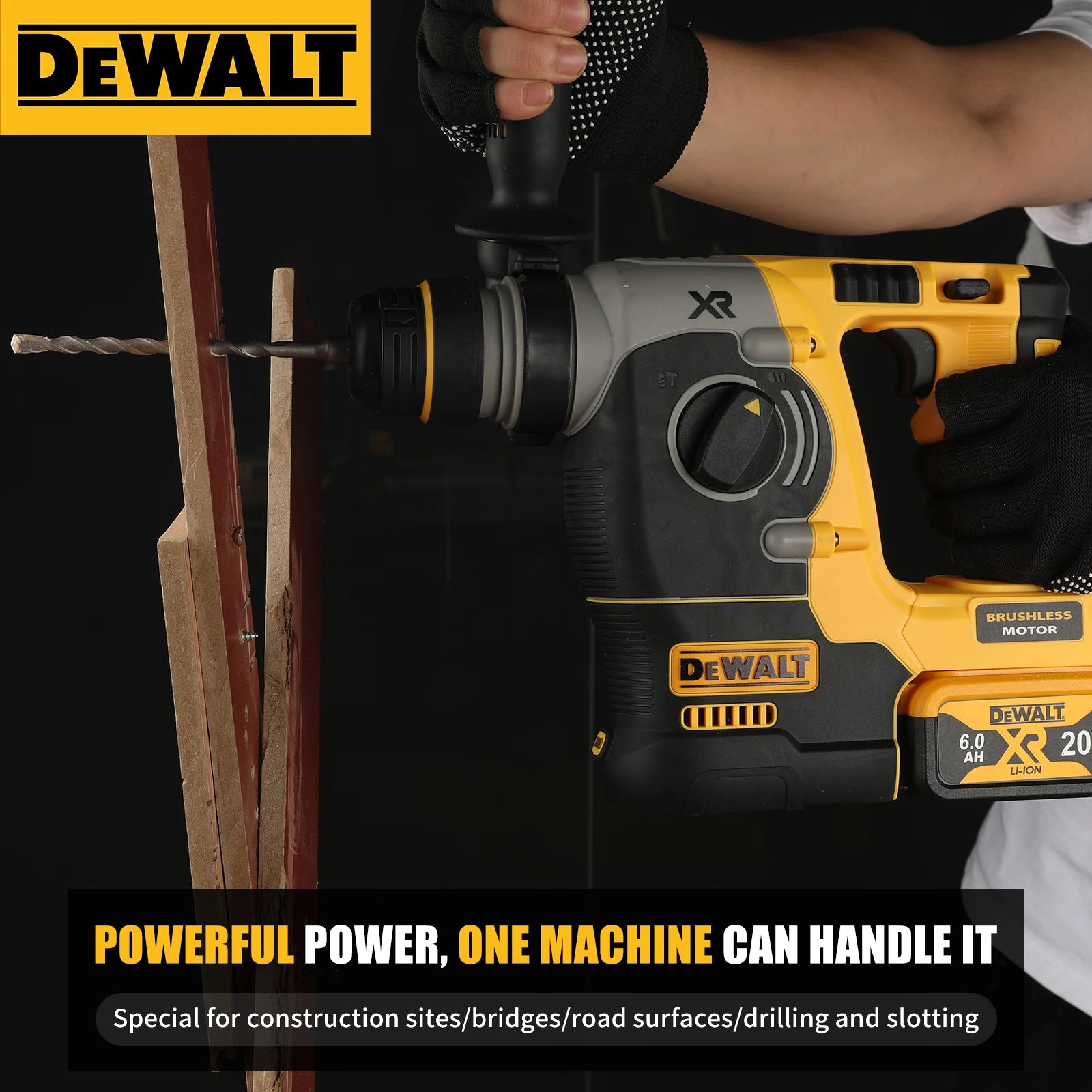 DEWALT DCH273 Brushless Rotary Hammer,20V 6.0Ah Battery2.1J Impact Energy,360°Handle–Efficient for Concrete,Brick&Stone Drilling