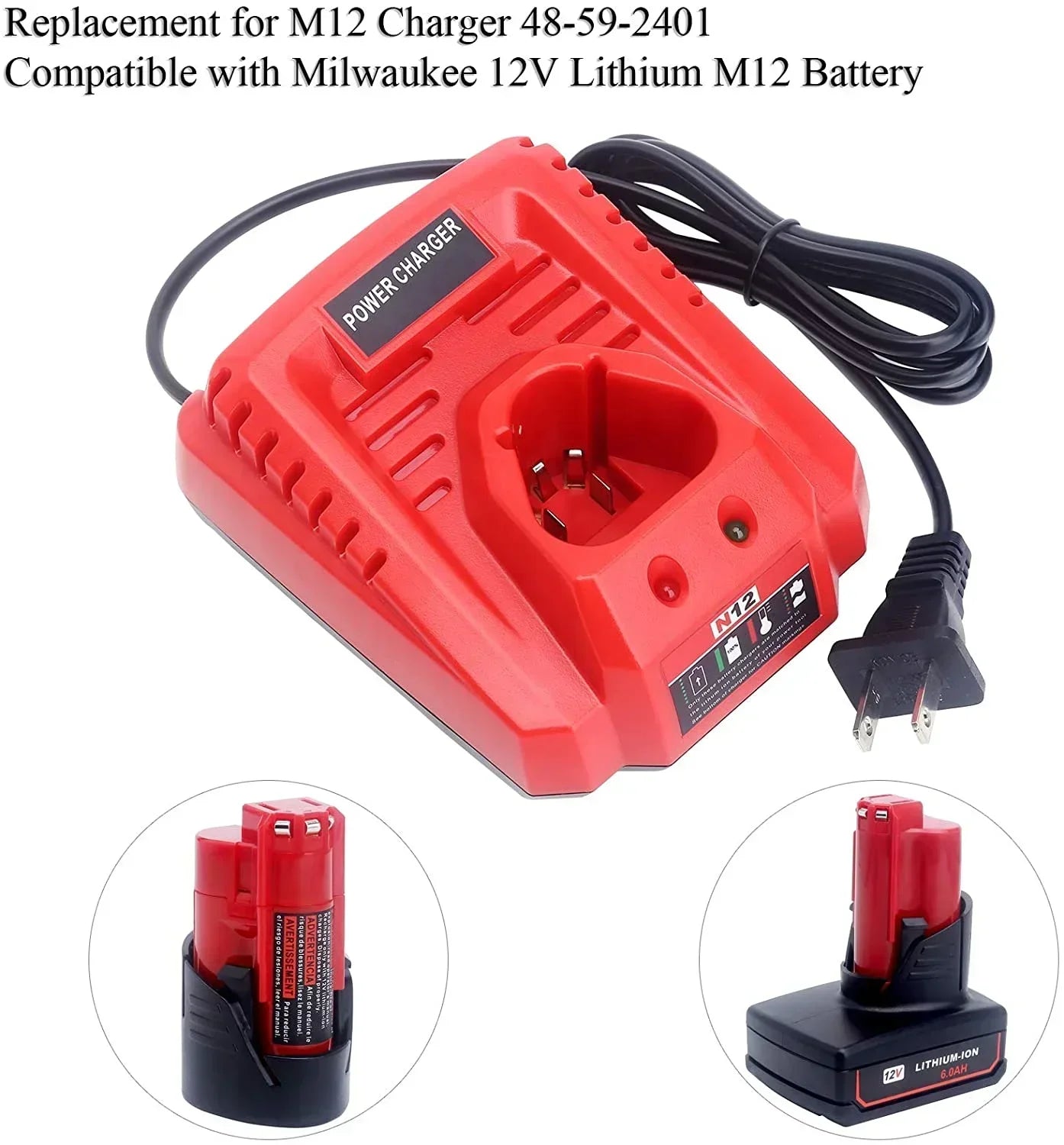 Battery Charger Replacement for Milwaukee M12 Charger 48-59-2401 Compatible with Milwaukee Lithium Battery