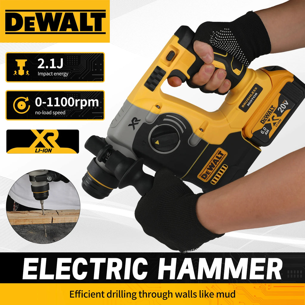 DEWALT DCH273 Brushless Rotary Hammer,20V 6.0Ah Battery2.1J Impact Energy,360°Handle–Efficient for Concrete,Brick&Stone Drilling
