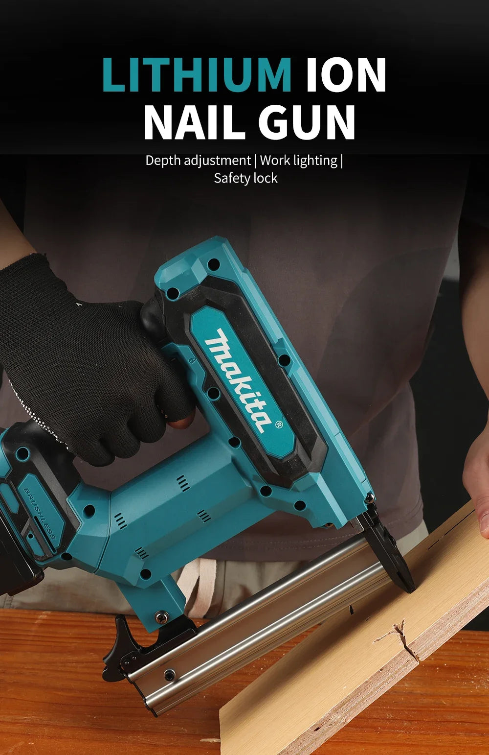 Makita's New Nail Gun F30, Brushless Power Tool, Ergonomic Grip, Electric Pneumatic Gun, Woodworking Tool (without Battery)