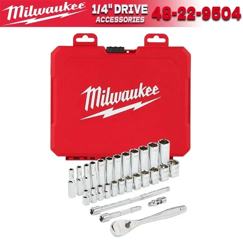 Milwaukee 48-22-9504 Metric 1/4" Drive 28pc Ratchet & Socket Set MILWAUKEE Power Tool Accessories 4932464943