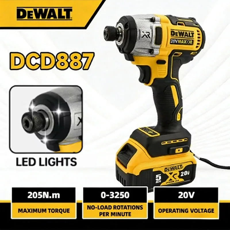 DEWALT DCD887 Compact Brushless Cordless Screwdriver 20V Battery with LED Light Wireless Electric Power Tool