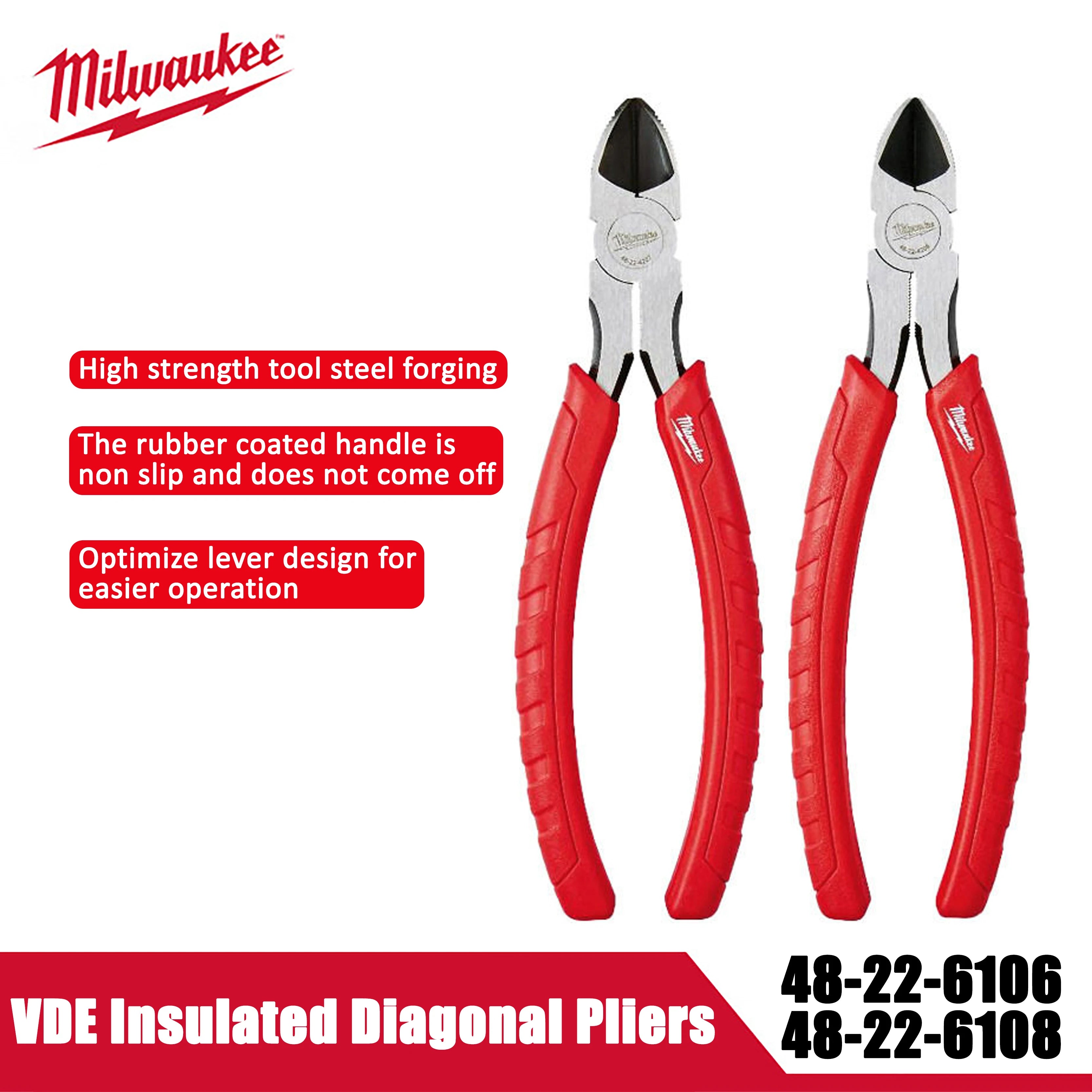 Milwaukee 6-inch/8-inch Diagonal Pliers, Comfortable Handle Diagonal Cutting Pliers, Manual Tool Pliers 48-22-6106/48-22-6108