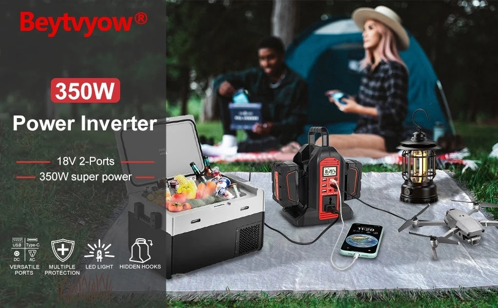 350W Power Inverter for Milwaukee 18V Li-ion Battery DC 20V to AC 110V ~230V 2-Port Supply Inverter Generators Converter Light