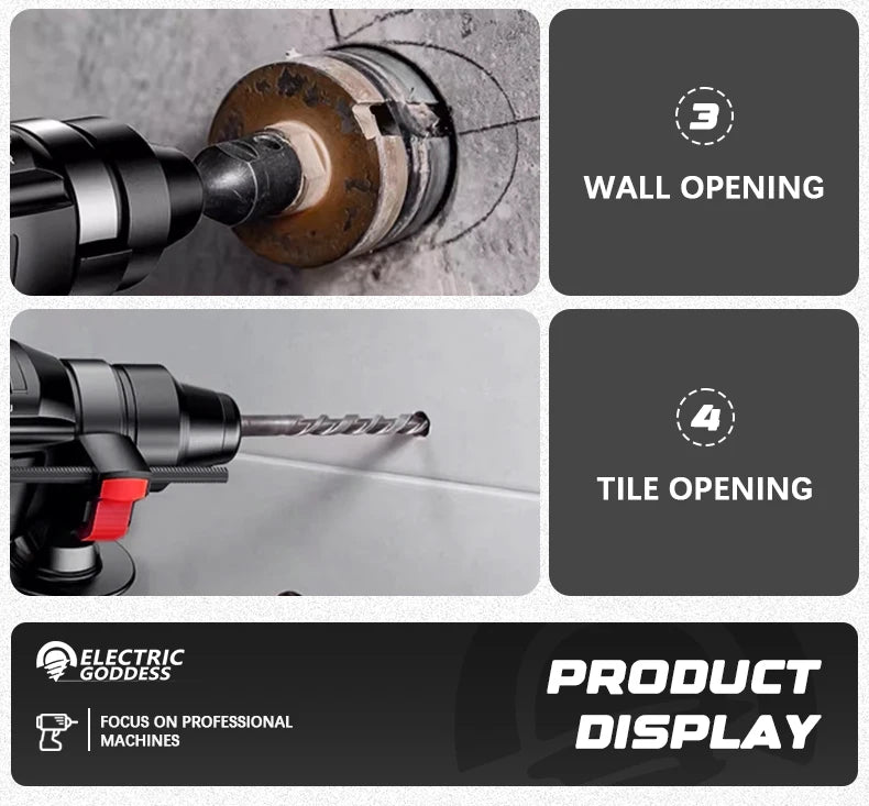 26mm Brushless Electric Hammer Cordless Multi-function Rotary Hammer Drill Four Modes Hammer Drill For Dewalt 20v Battery Pin