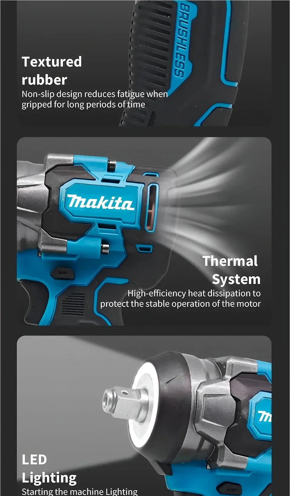 Makita 800Nm Cordless Impact Wrench 18V Brushless Power Tool Bare Unit for Bolt Working Fixture Dismantling and Household DIY