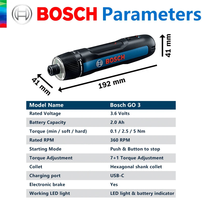 BOSCH GO 3 Cordless Screwdriver 3.6V Lithium-ion Battery Rechargeable Cordless Drill with Box Bosch GO3 Professional Tool Set