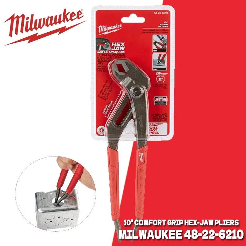 MILWAUKEE 10" Comfort Grip Hex-Jaw Pliers Multi Functional Milwaukee Hand Tools Power Tool Accessories V-Jaw Pliers 48-22-6210