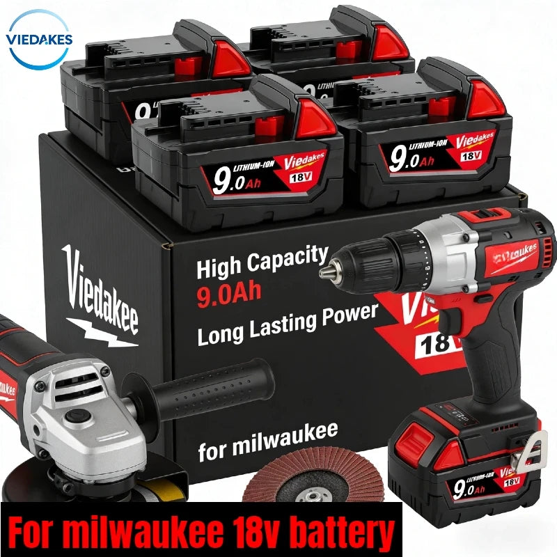For Milwaukee 18v Battery, Replacement battery for Milwaukee drills, screwdrivers, angle grinders, wrenches