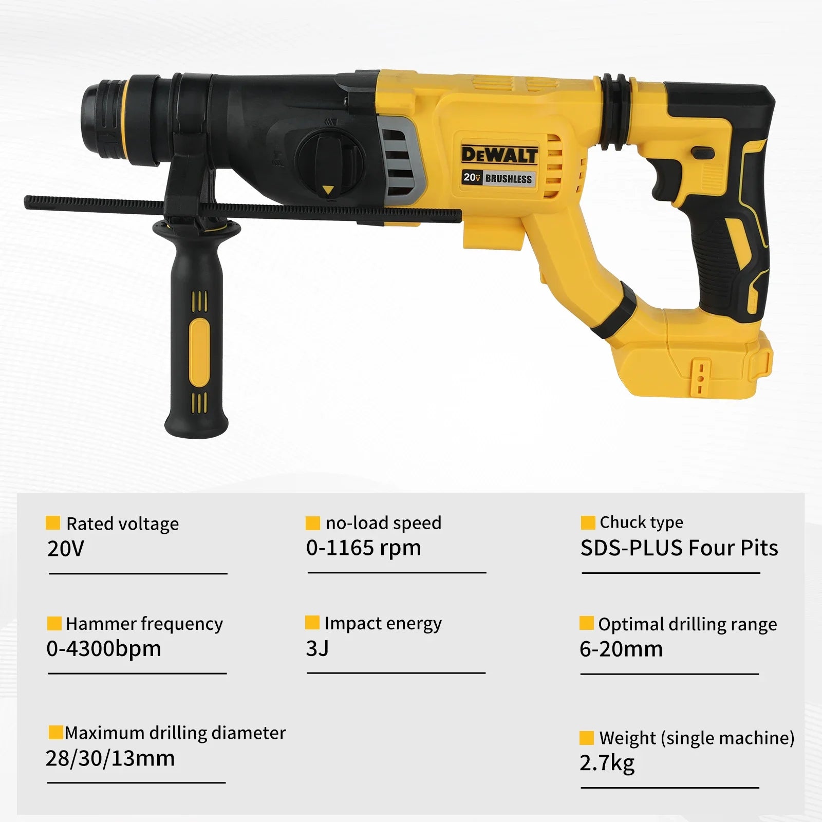 Martillo Rotativo Inalámbrico DEWALT SDS con Empuñadura en D