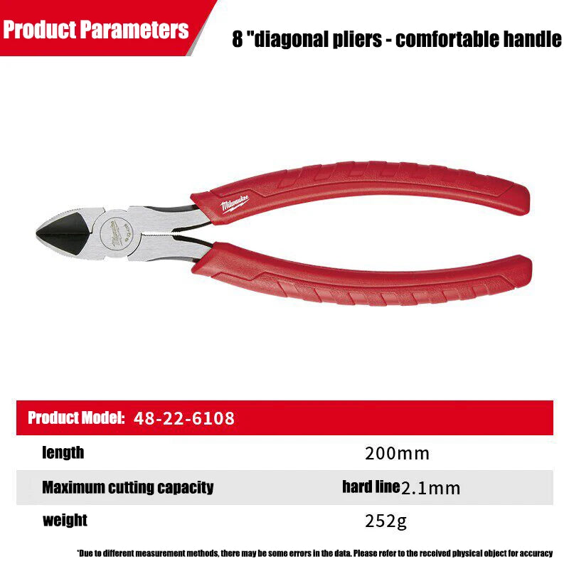 Milwaukee 6-inch/8-inch Diagonal Pliers, Comfortable Handle Diagonal Cutting Pliers, Manual Tool Pliers 48-22-6106/48-22-6108