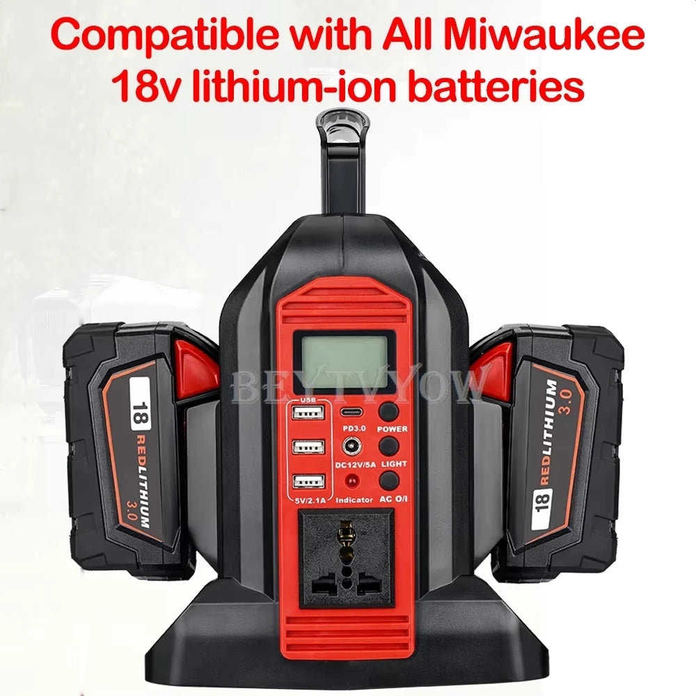 350W Power Inverter for Milwaukee 18V Li-ion Battery DC 20V to AC 110V ~230V 2-Port Supply Inverter Generators Converter Light