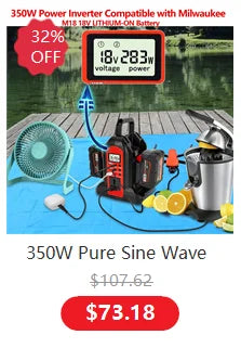 350W Power Inverter for Milwaukee 18V Li-ion Battery DC 20V to AC 110V ~230V 2-Port Supply Inverter Generators Converter Light