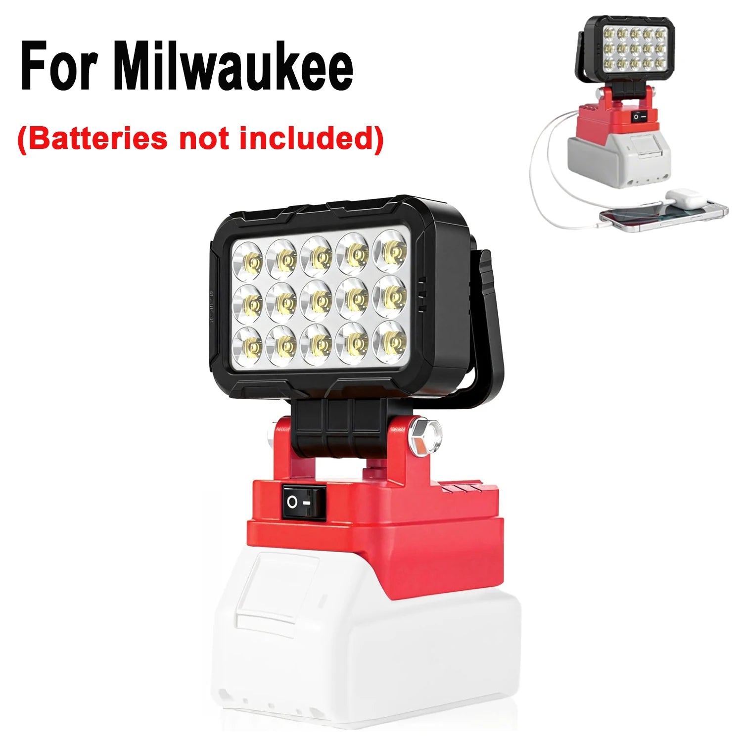 LED Work Light for Milwaukee  18V 40W 6000LM, 2 USB Ports, 145° Adjustable Cordless Flood Light (Battery NOT Included)