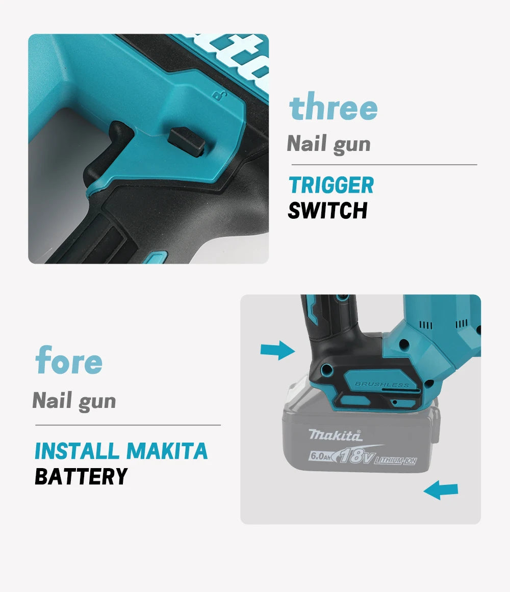 Makita's New Nail Gun F30, Brushless Power Tool, Ergonomic Grip, Electric Pneumatic Gun, Woodworking Tool (without Battery)