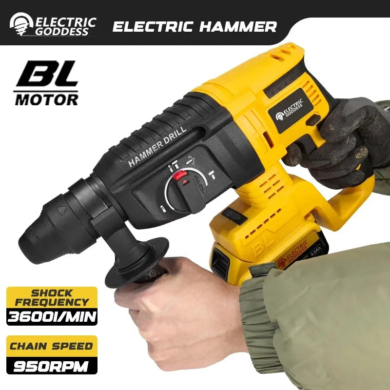 26mm Brushless Electric Hammer Cordless Multi-function Rotary Hammer Drill Four Modes Hammer Drill For Dewalt 20v Battery Pin