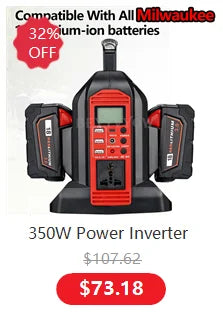 350W Power Inverter for Milwaukee 18V Li-ion Battery DC 20V to AC 110V ~230V 2-Port Supply Inverter Generators Converter Light