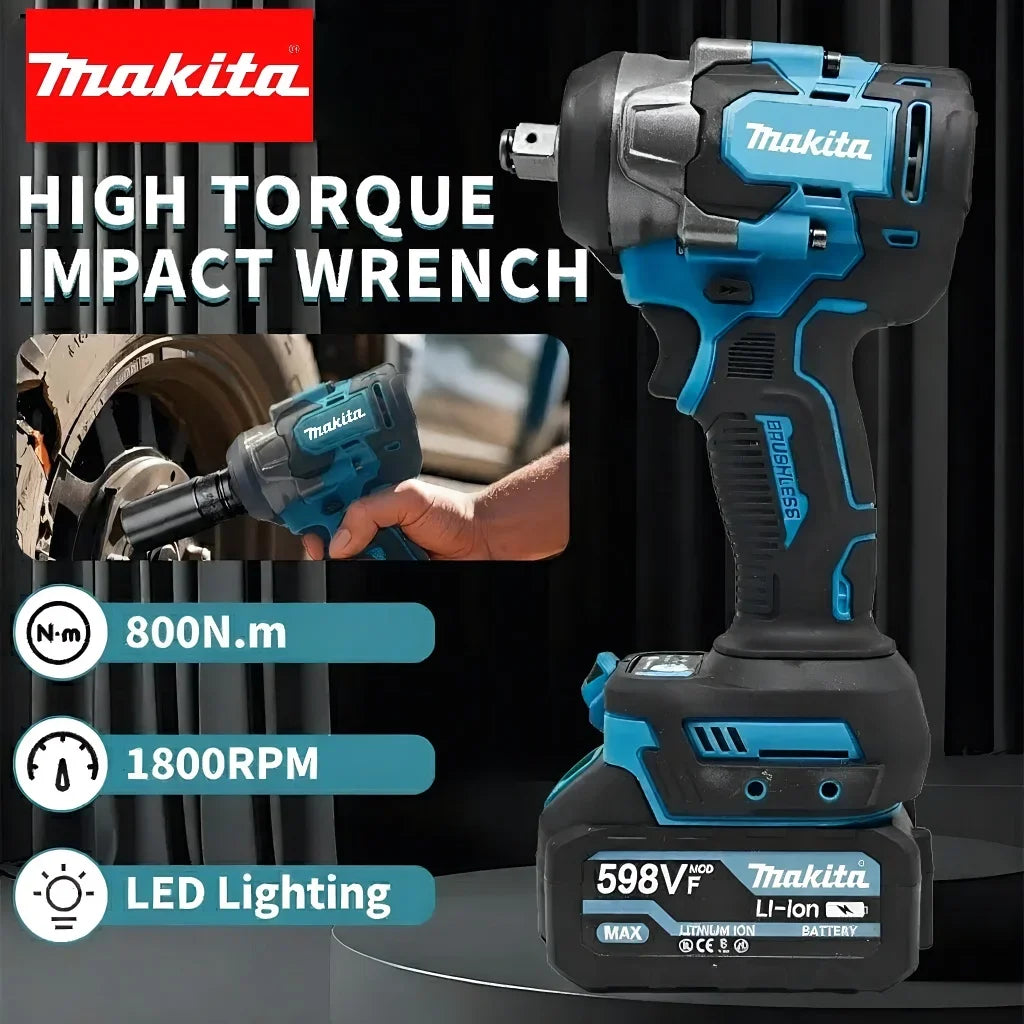 Makita 800Nm Cordless Impact Wrench 18V Brushless Power Tool Bare Unit for Bolt Working Fixture Dismantling and Household DIY